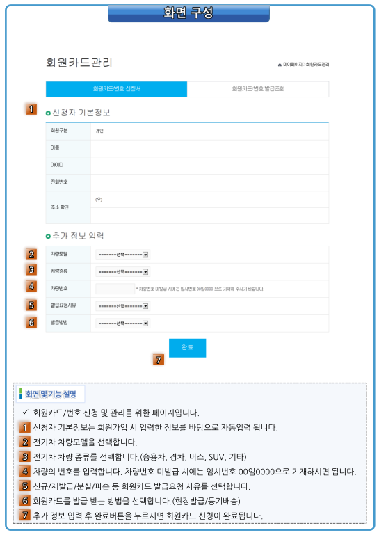 환경부 전기자동차 충전 회원카드 신청 화면